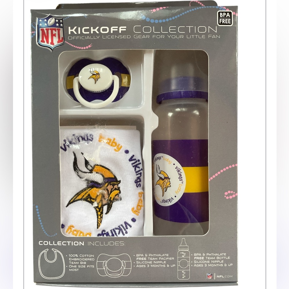 Minnesota Viking’s NFL 6-12 month baby bib, bottle football shirt 6-12 month